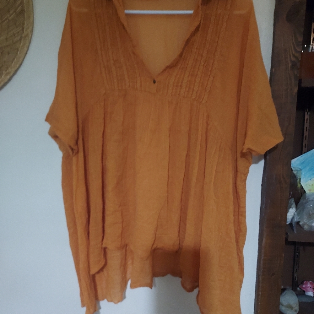 Free People Oversized Flowy Short Sleeve Blouse In Light Orange Small To Medium - Picture 2 of 5